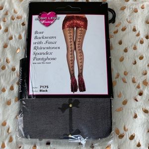 New Black Bow Backseam w/Faux Rhinestones Pantyhose